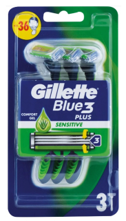 Gillette Blue3 Sensitive holící jednorázový strojek 3 ks